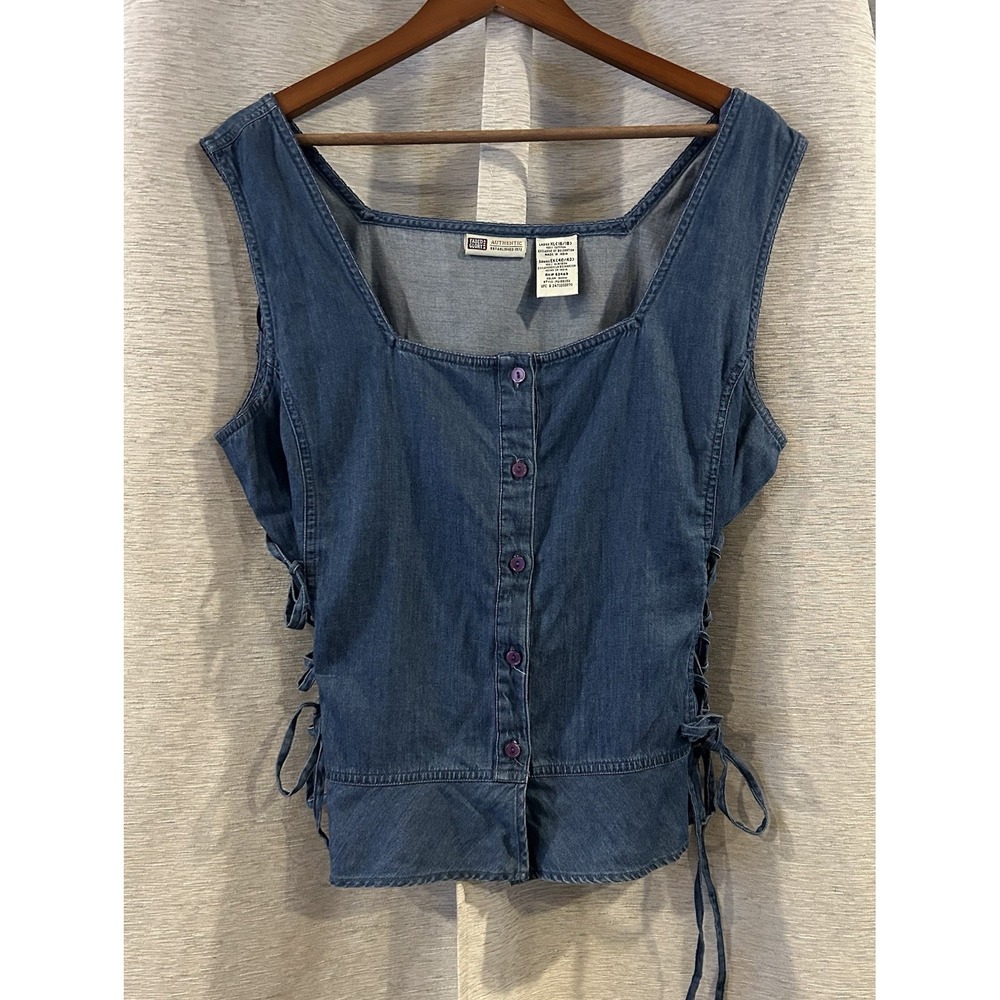Vintage Faded Glory lace Sides hippie/boho chambray blouse Size XL‎